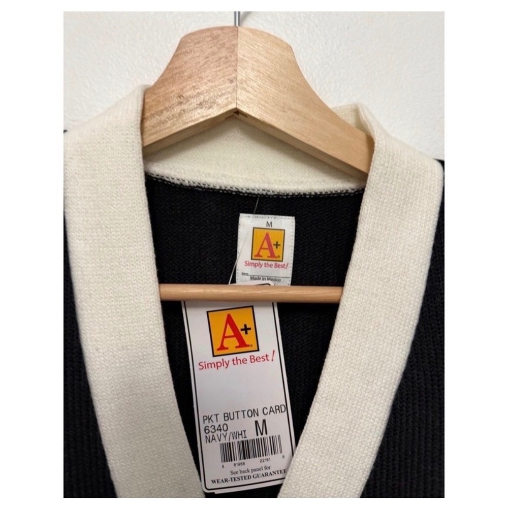 A+ School Apparel "Simply the Best" Pocket Button Cardigan Navy/White Unisex M - Picture 3 of 4